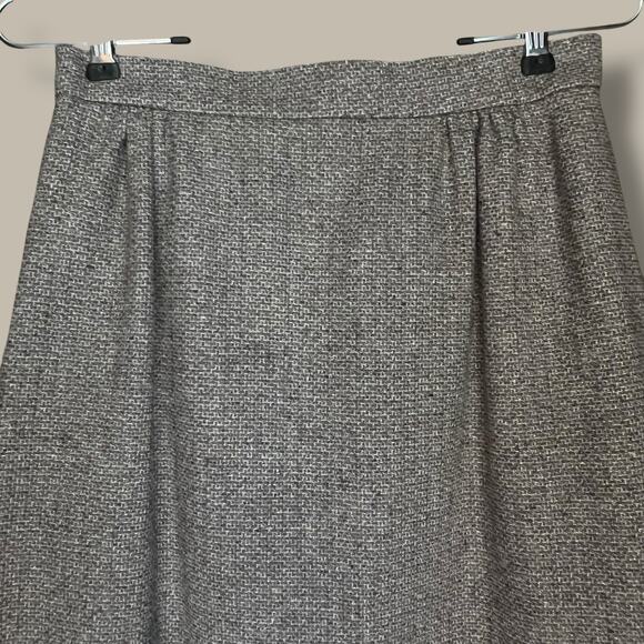 Vintage 80s Sz Small Beige Wool Blend Tweed Skirt Classic Career Basic Academia - Picture 3 of 7